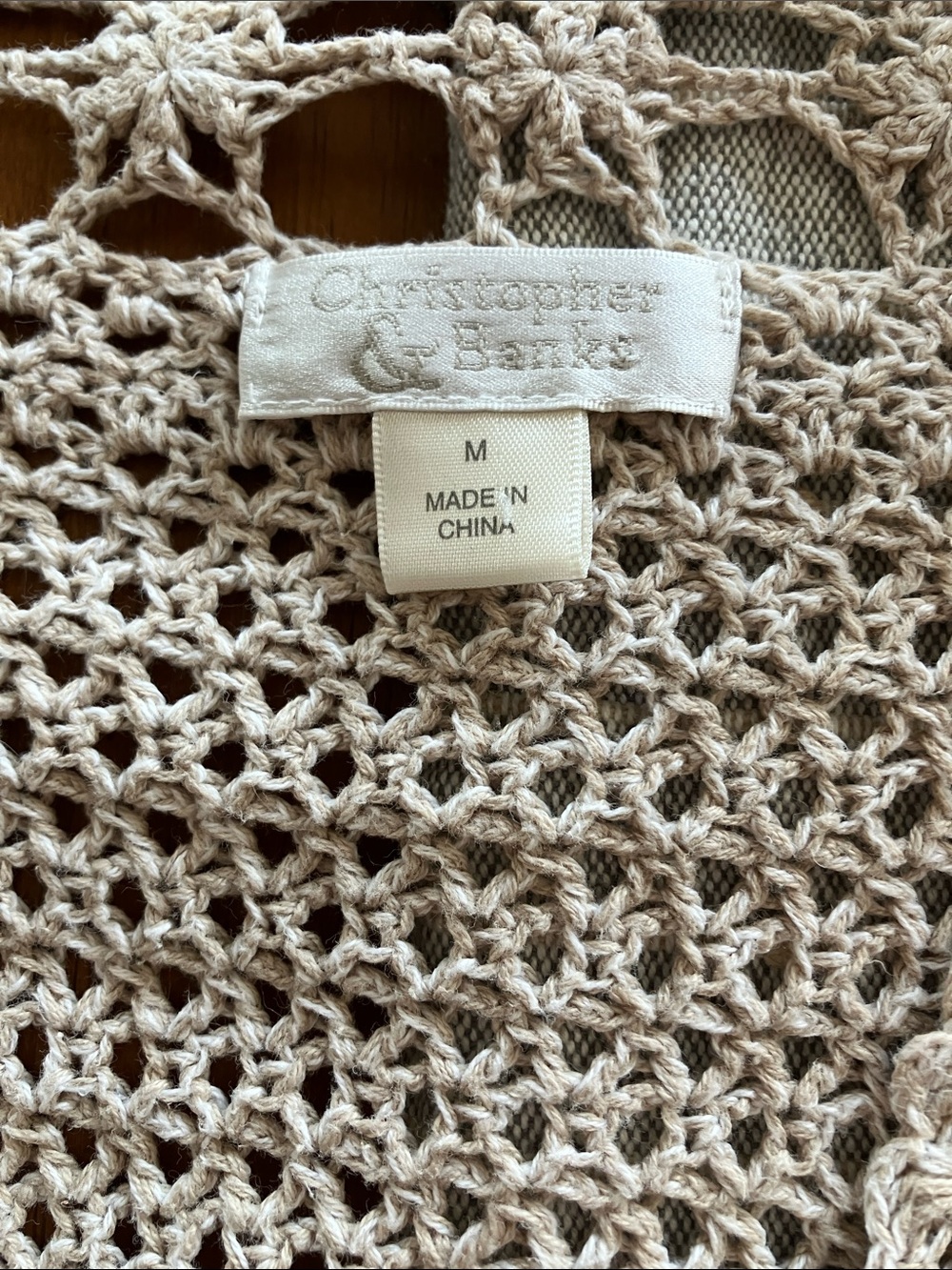 Christopher & Banks Cream Crochet Open-Front Short Sleeve Cardigan - Picture 3 of 3
